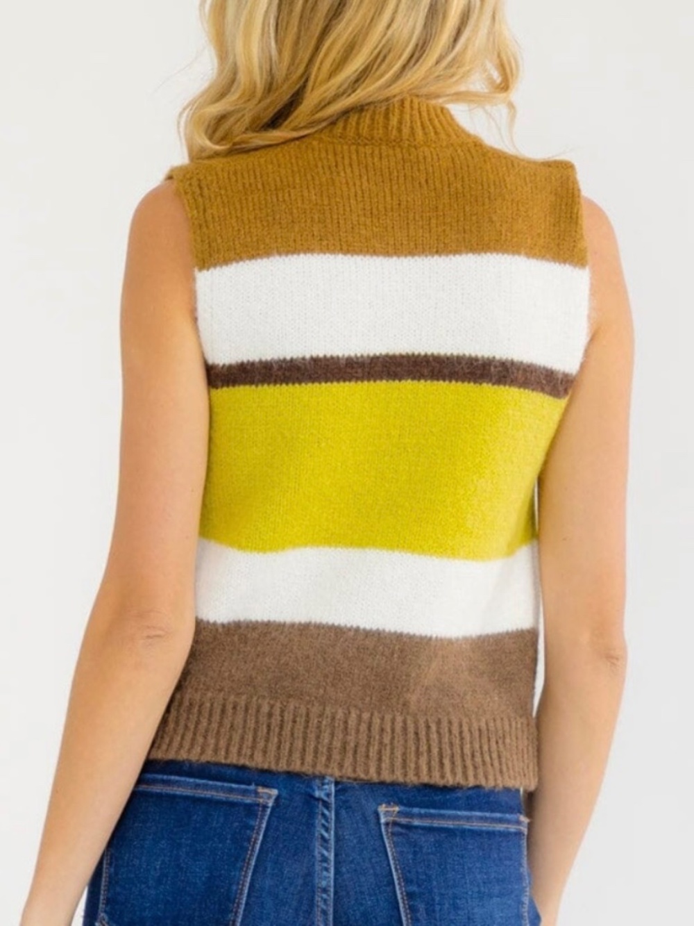 SLEEVELESS BUTTON UP COLOR BLOCK STRIPES SWEATER VEST TOP SIZE LARGE - NWT - Picture 5 of 15